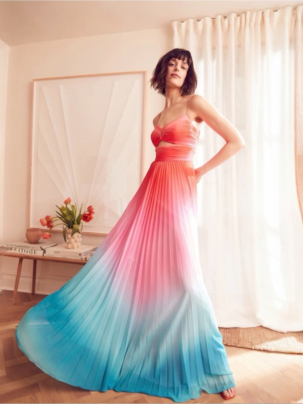 NWT AMUR Emmett Pleated Gown in Ombre Sunset Dress Size 2 - Picture 7 of 13